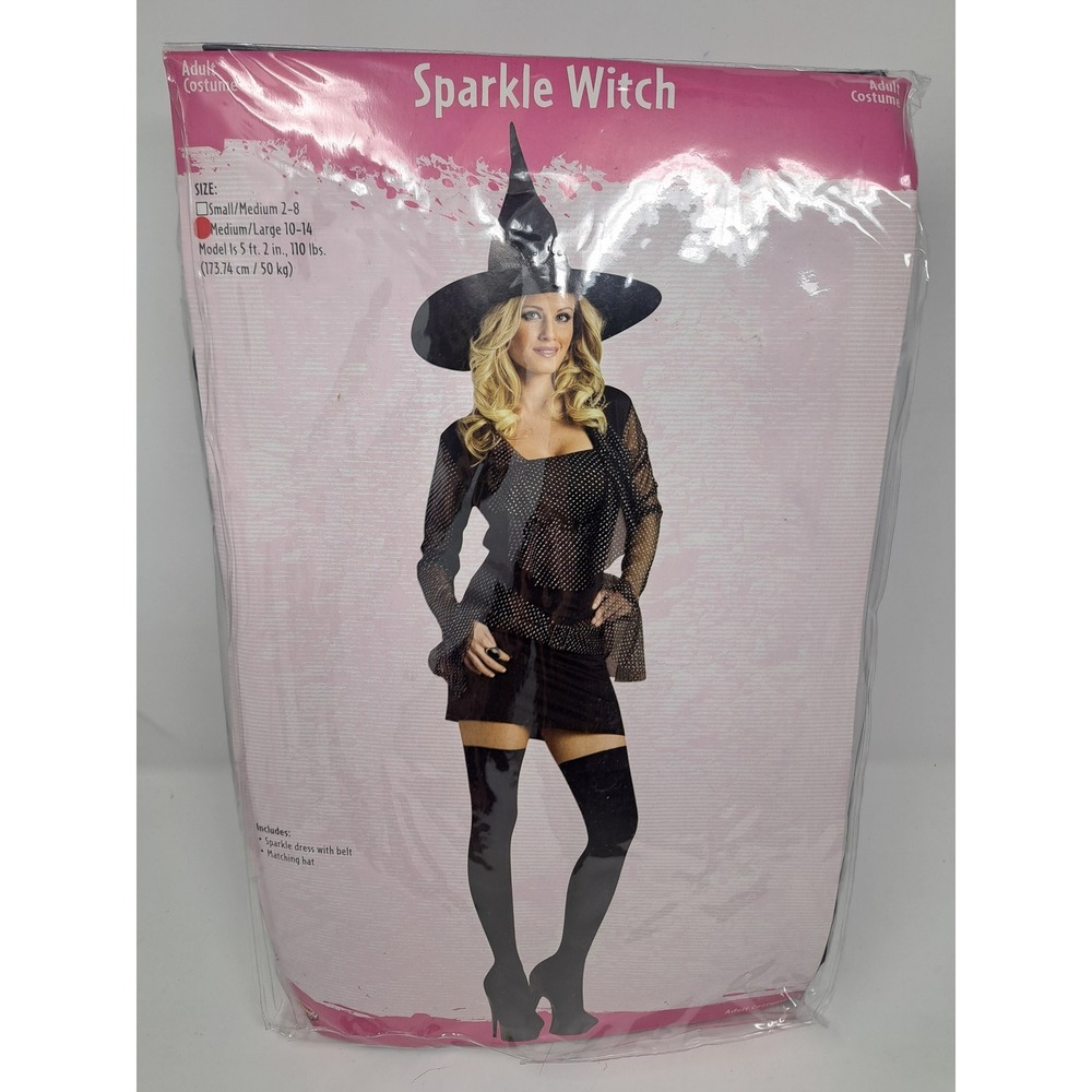 Fun World Sparkle Witch Black Halloween Costume Womens size Medium/Large 10-14